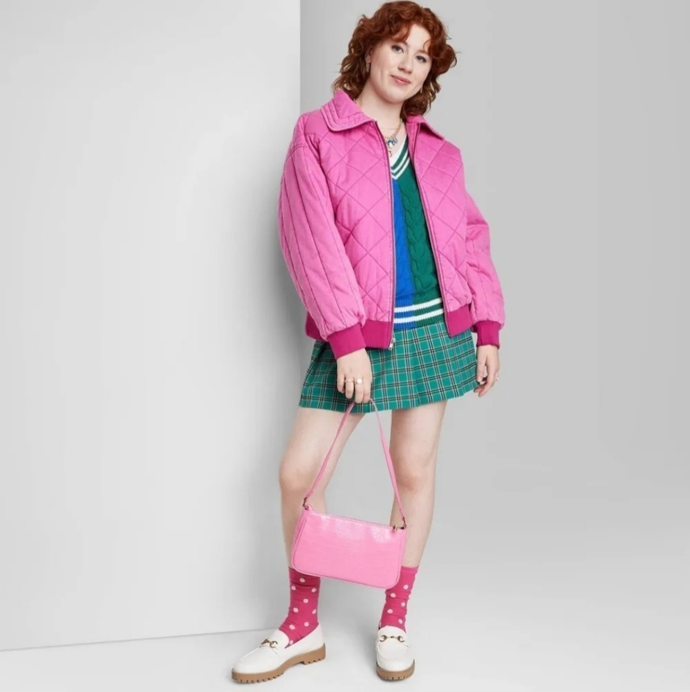 Wild Fable Woven Cotton Quilted Bomber Jacket Pink Size XS & Small